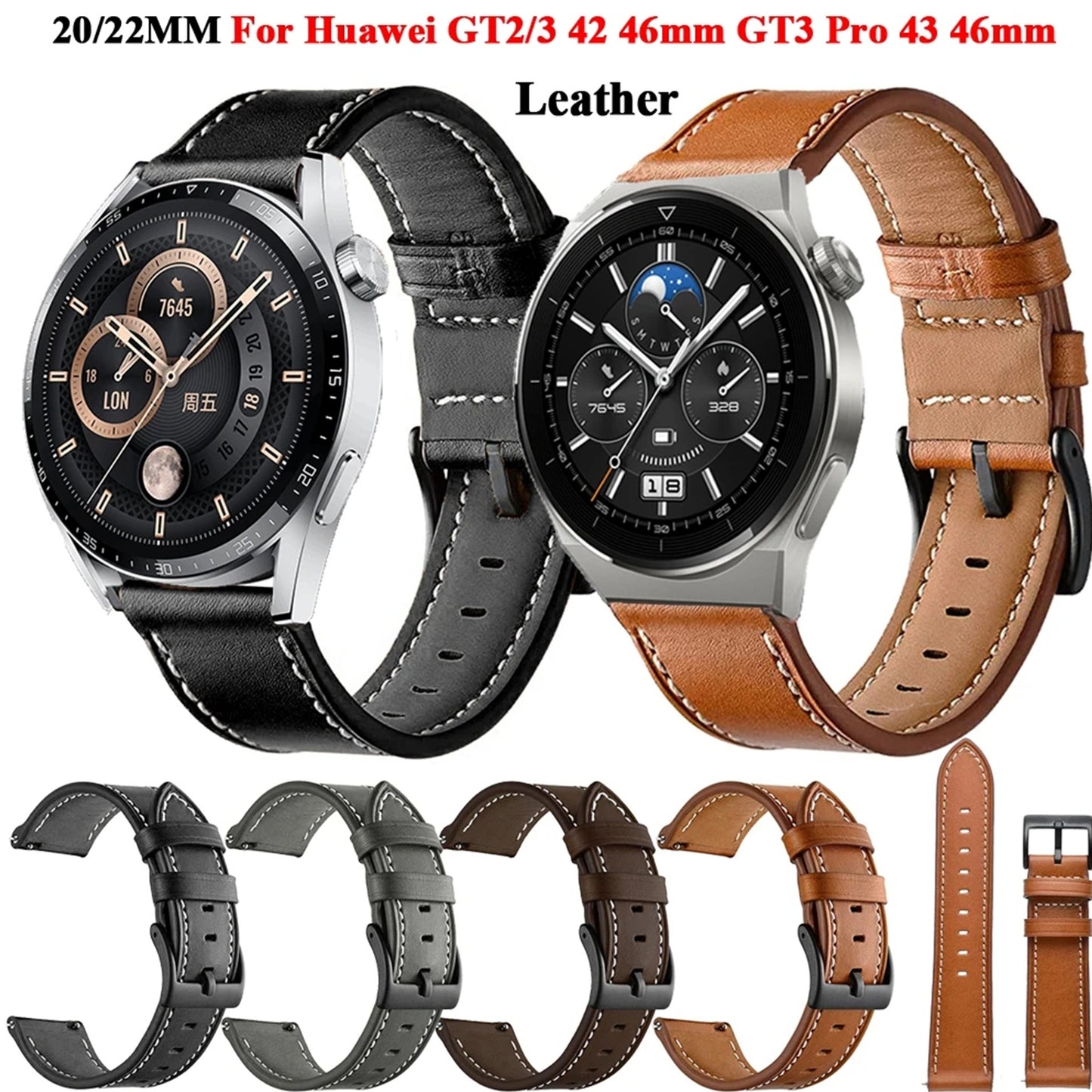 Premium Leather Watch Strap – 20mm & 22mm Universal Fit